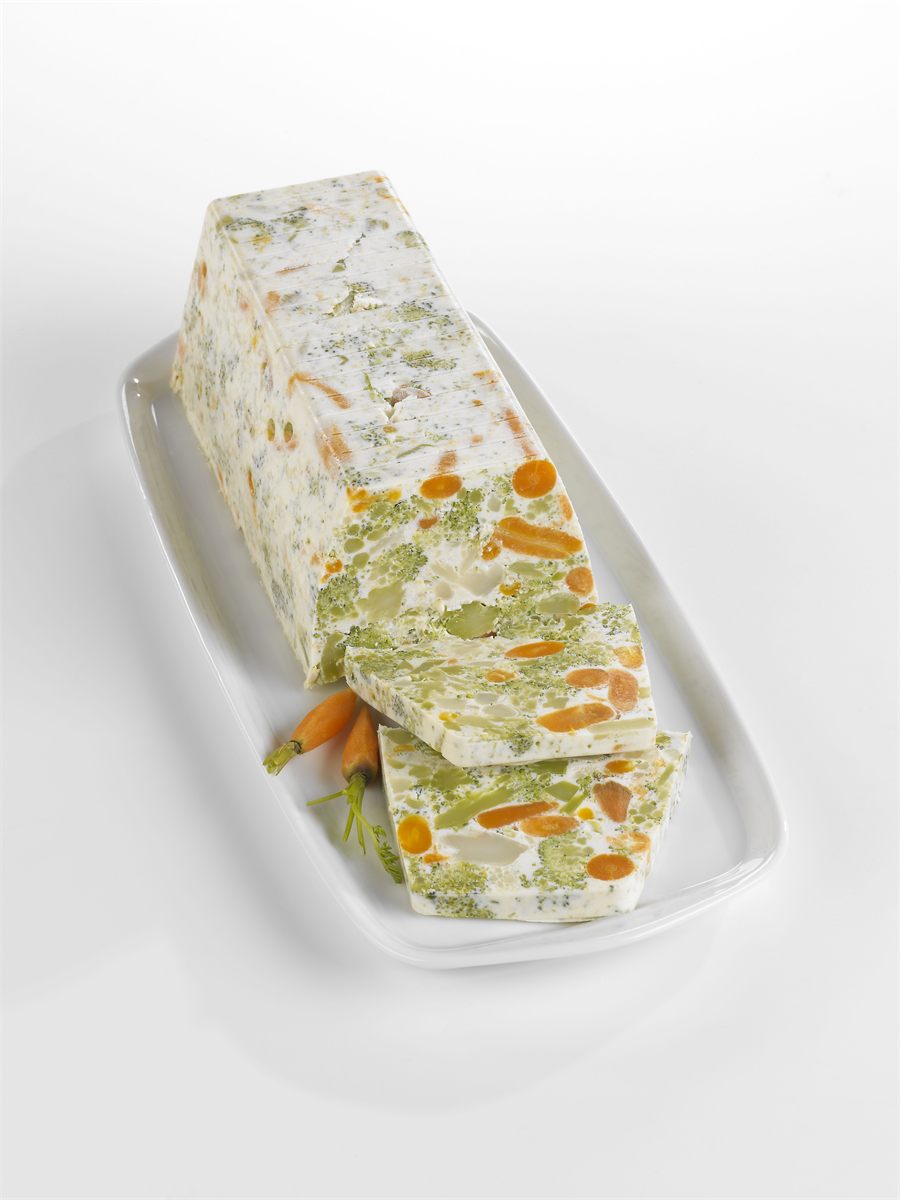 Présentation produit : Mosaïque de brocolis, choux-fleurs et jeunes carottes